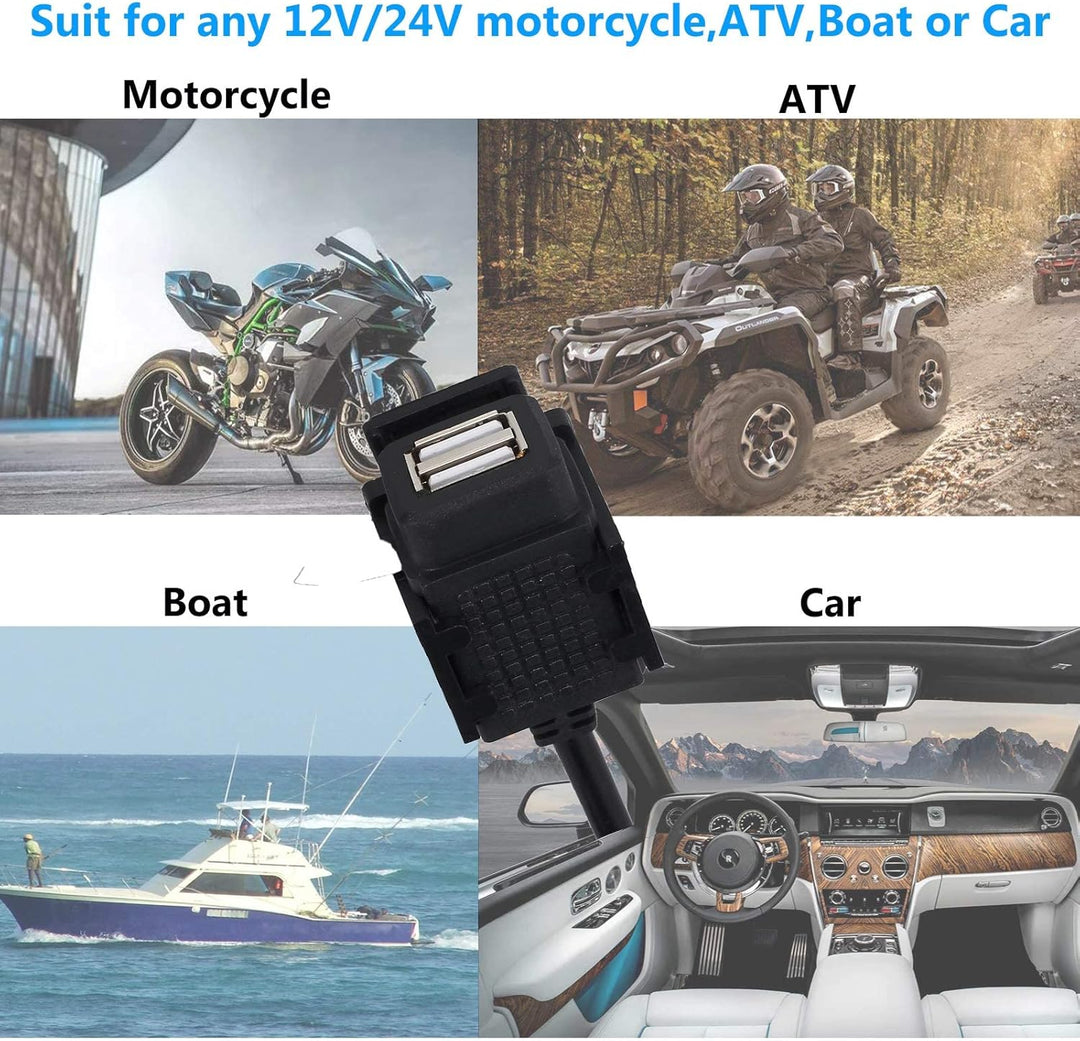 eSynic Motorrad USB Ladegerät Doppelt Steckdose 2.1A/ 1.0A Universal USB Stromversorgung Port fit 12