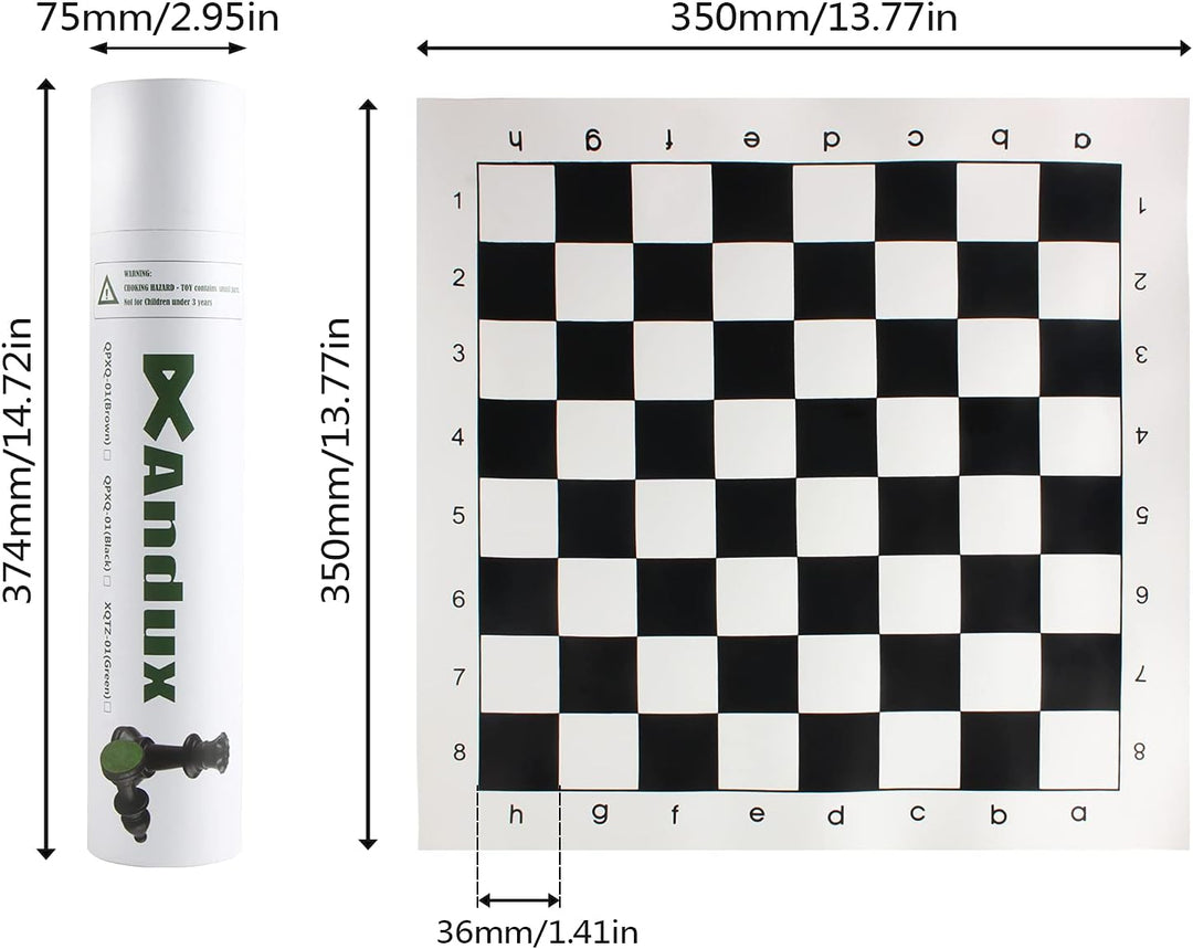 Andux Schachspielset Schachfiguren und Rollbrett QPXQ-01 (Schwarz,35x35cm), Schwarz,35x35cm