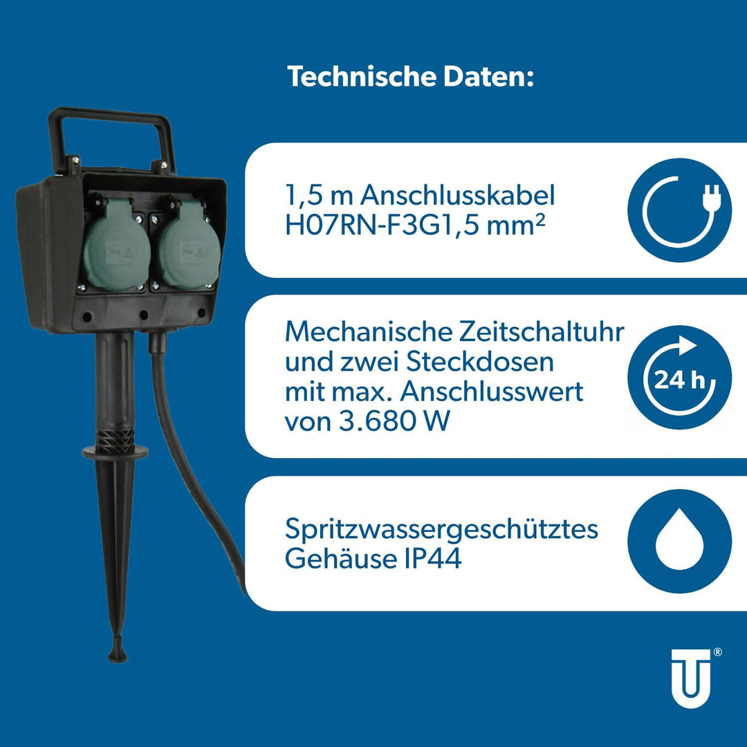 UNITEC Erdspiess mit 4-fach Steckdose 1,5m-Zuleitung