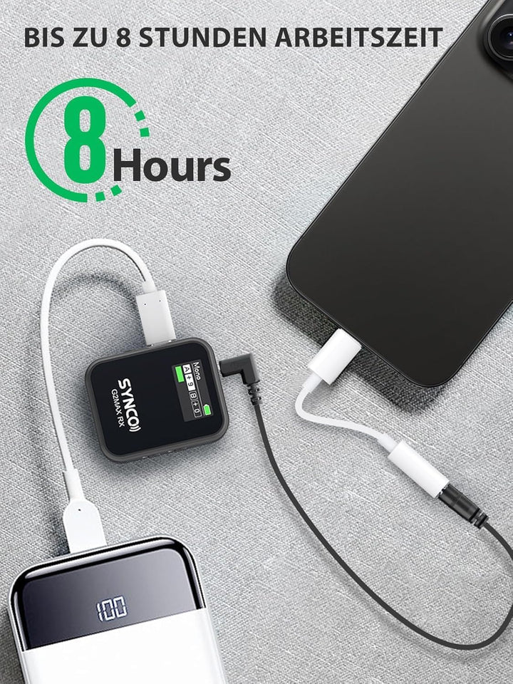 SYNCO Wireless Lavalier Mikrofon, G2(A2) MAX 2.4G Dual Transmitter 24 Stunden Aufnahme 492FT für Vlo