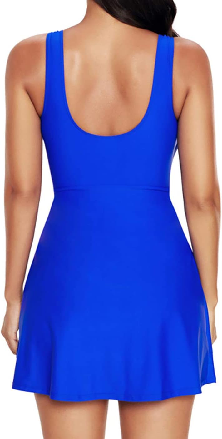 VILOREE Damen Einteiler Badeanzüge Figurformender Bademode Badekleider Rüschen Plus Size S Blau(styl