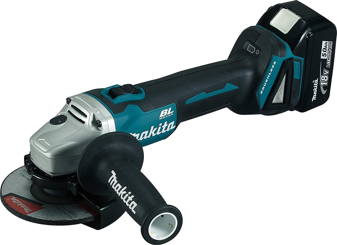 Makita Akku-Winkelschleifer, (18 V/5,0 Ah, im Makpac inklusive 2 Akkus und Ladegerät), DGA504RTJ mit