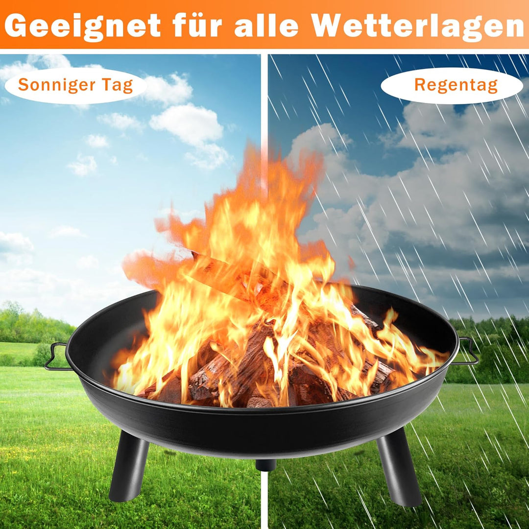 UISEBRT Feuerschale 80cm - Feuerstelle mit Griffen and 3 Füssen für Draussen Terrasse Garten Balkon