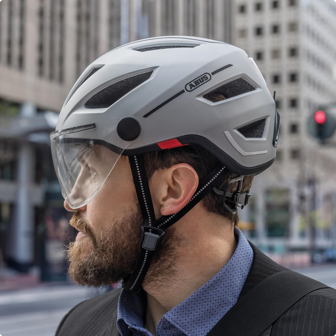 ABUS Stadthelm Pedelec 2.0 ACE - Fahrradhelm mit Rücklicht, Visier, Regenhaube, Ohrenschutz - für Da
