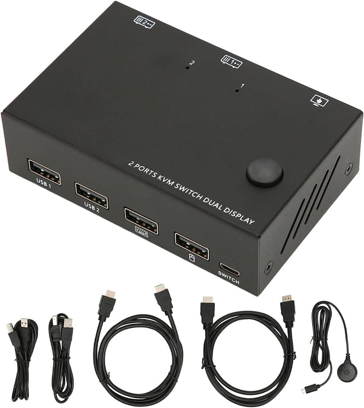 KVM Switch HDMI 2 Port Box, Dual KVM Switch HDMI 2 Port für 2 Computer Laptops, Unterstützt 3840 X 2