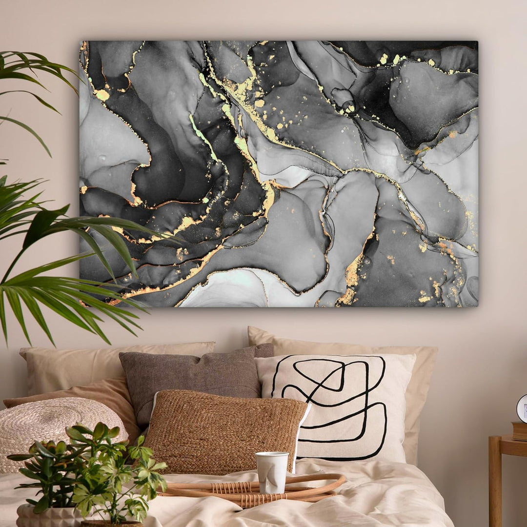 MuchoWow© Wandbilder Gross 120x80 cm XXL Schlafzimmer Home Goldene Deko Wohnung Bild Wohnzimmer Foto