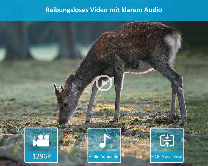 GardePro E5S Wildkamera 32MP 1296P H.264 Video, Wildtierkamera mit Bewegungsmelder Nachtsicht bis 30