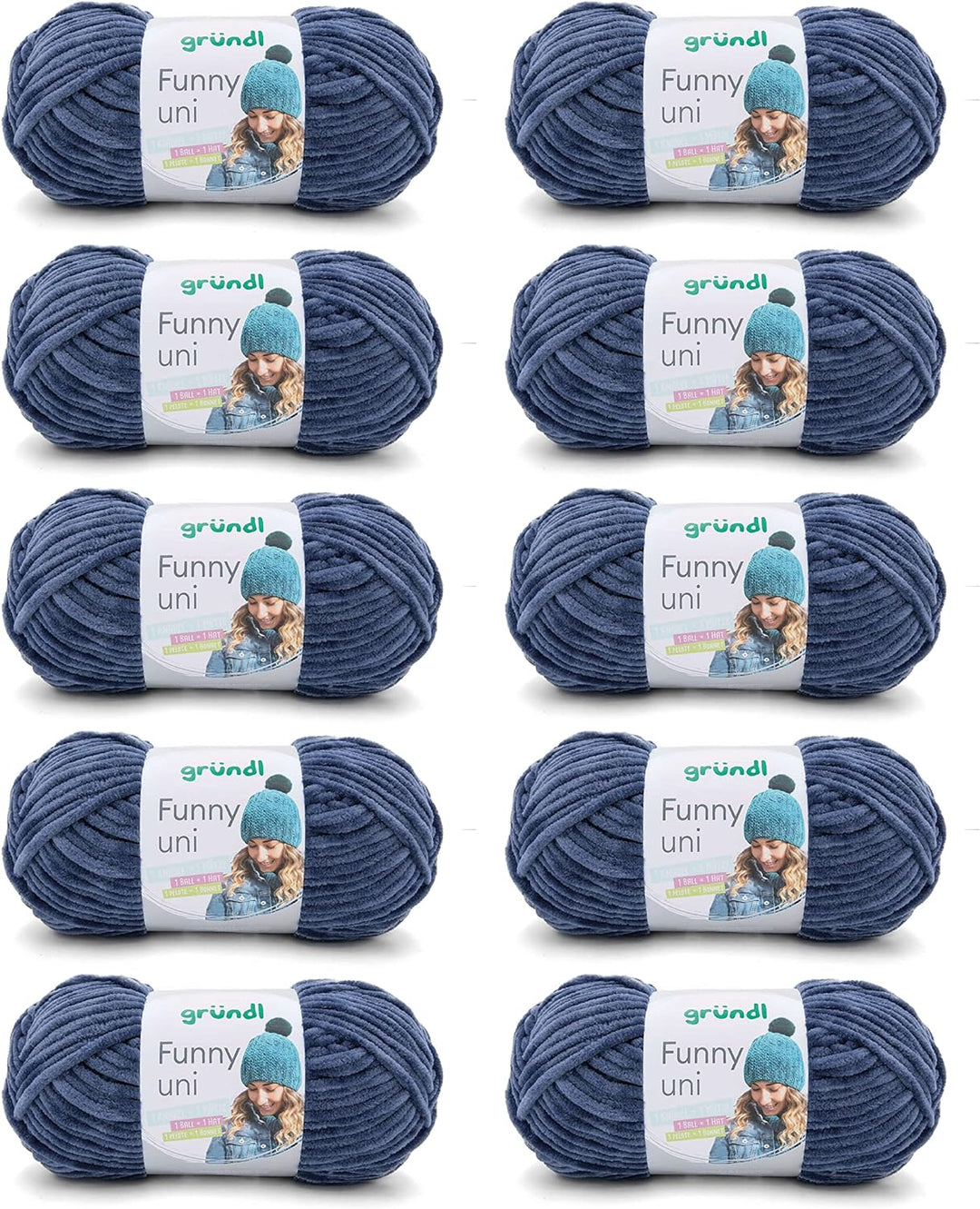 Gründl Funny uni Strick- & Häkelgarn (samtartiges Chenille-Garn aus 100 % Polyester, 10 x 100 g / 12