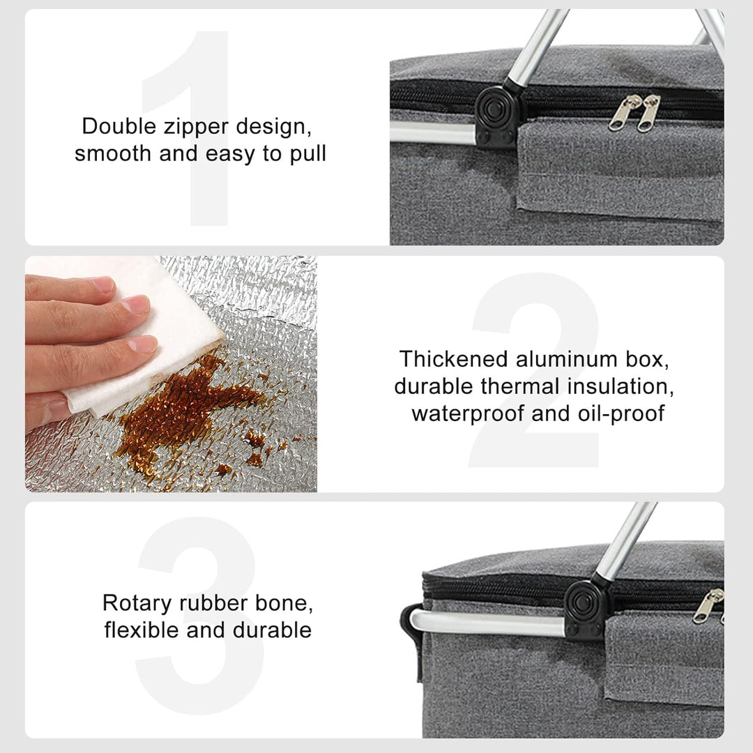 kyaoayo Picknickkorb Grosse, Kühltasche Einkaufskorb Lunchtasche Thermo,Frischtasche Thermotasche fü