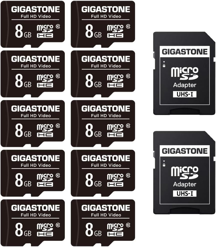 Gigastone 8GB MicroSDHC Speicherkarte 10er-Pack + SD Adapter, für Action-Kamera, GoPro, Drohne und T