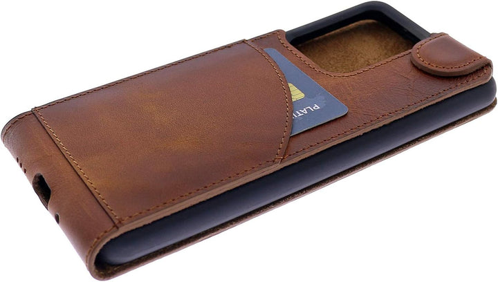 Burkley Leder Flip Case für Samsung Galaxy S20 Ultra Handyhülle Handytasche mit 360° Schutz und Kart