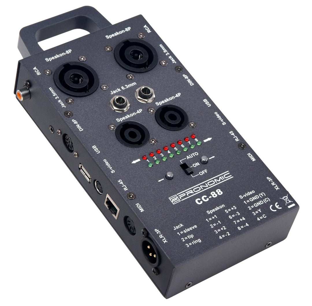 Pronomic CC-88 Multi-Kabeltester (Multi-Format-Kabeltester, Speakon, XLR, Chinch, RJ45, Klinke, Din,