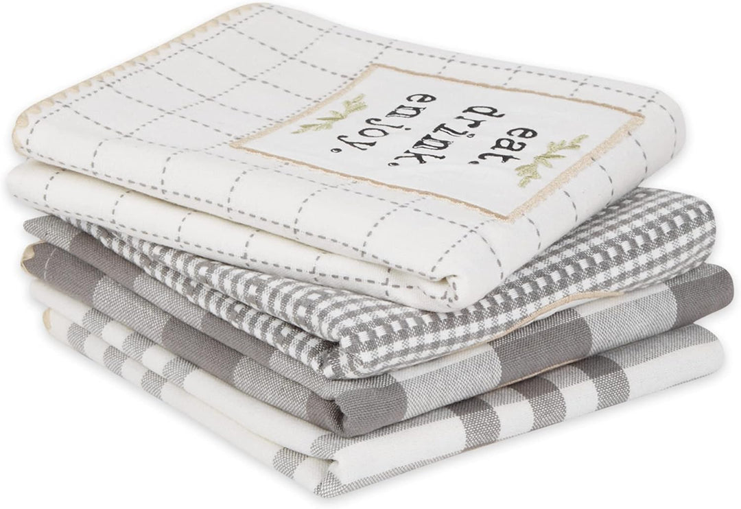 DII Home Sweet Farmhouse Kitchen Collection, Baumwolle, grau, Dishtowel Set, 18x28, 4 Dishtowel Set,