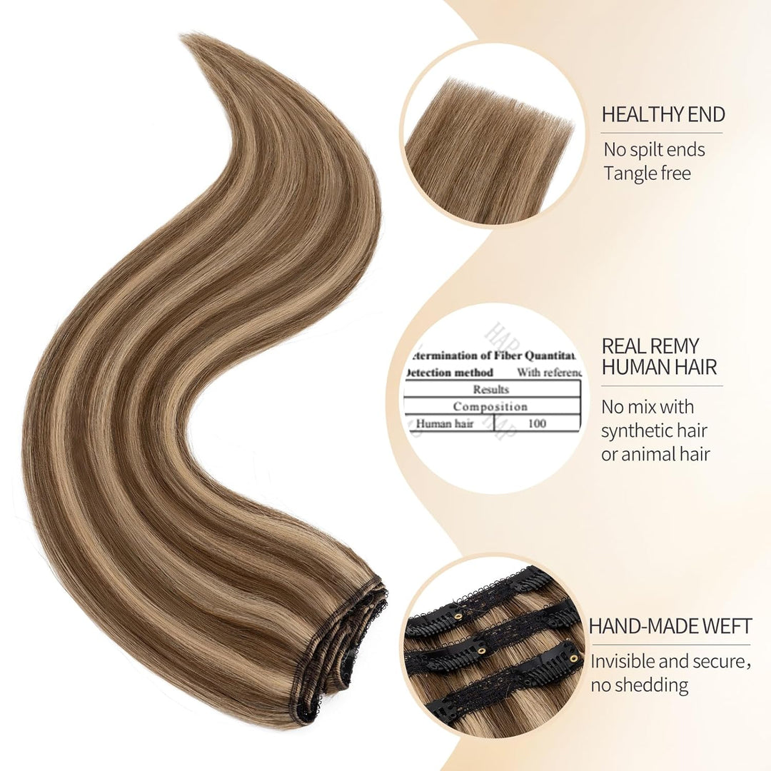 S-noilite Clip in Extensions Echthaar Schokoladenbraun/Dunkelblond 25cm 56g Extensions Clip in Echth