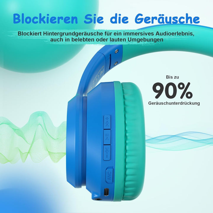 Tonoshark Noise Cancelling Kopfhoerer Kinder | 60h Spielzeit | Kopfhörer Kabellos Bluetooth Kinder,