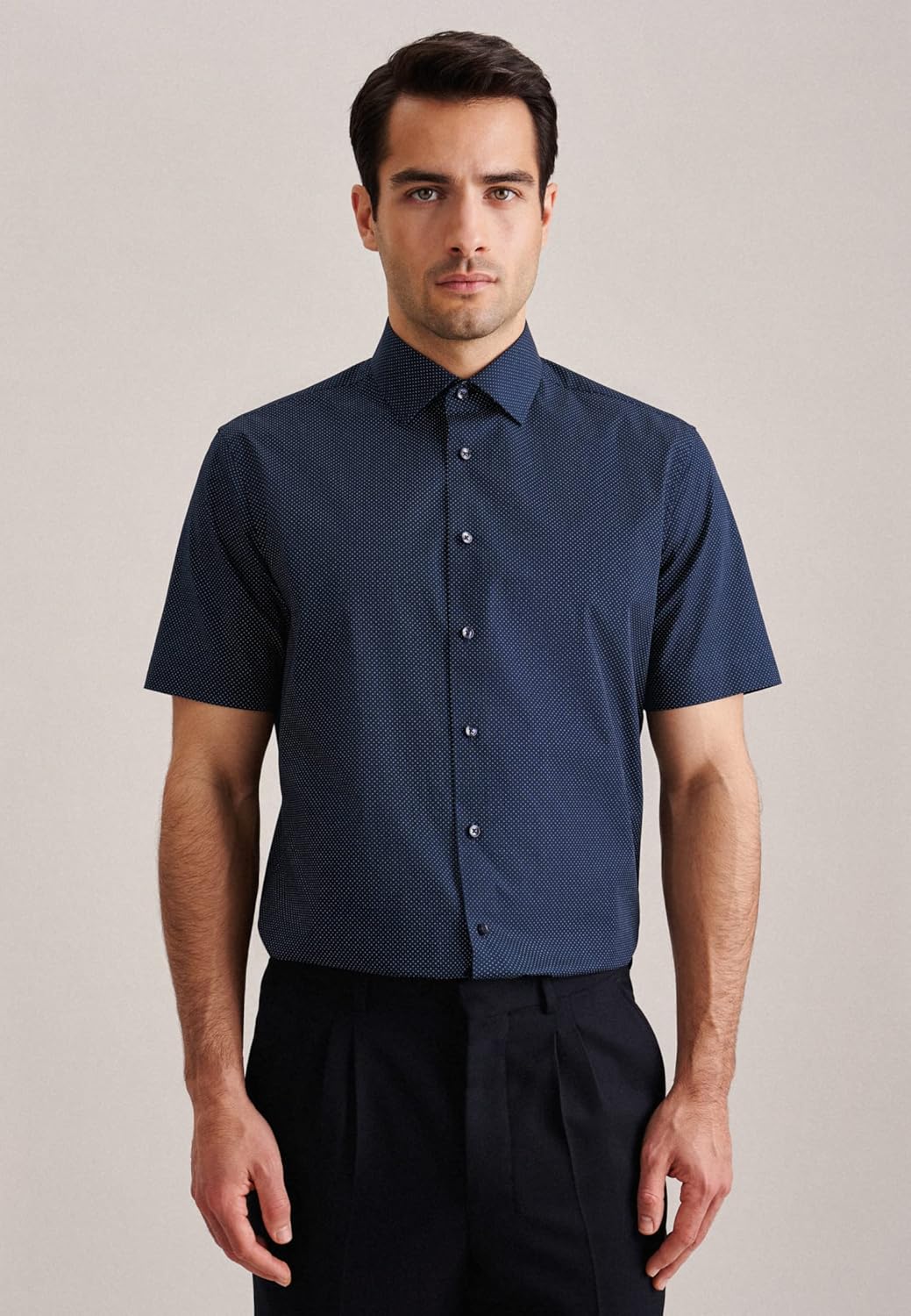 Seidensticker Herren Shaped Fit Kurzarm Hemd Shirt 38 Dunkelblau, 38 Dunkelblau