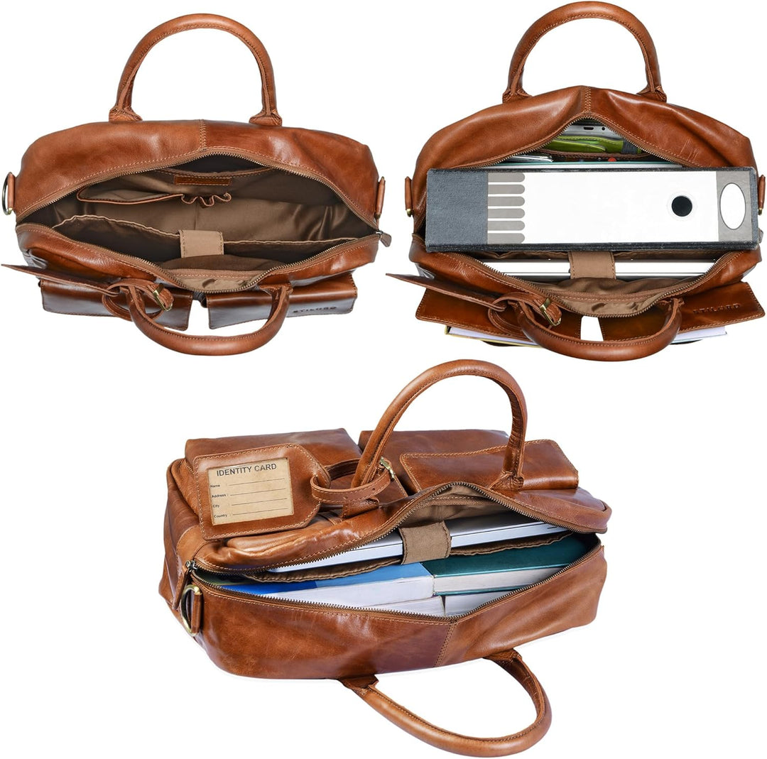 STILORD 'Carlo' Grosse Umhängetasche Leder Lehrertasche Aktentasche Schultertasche Reise Beruf Freiz
