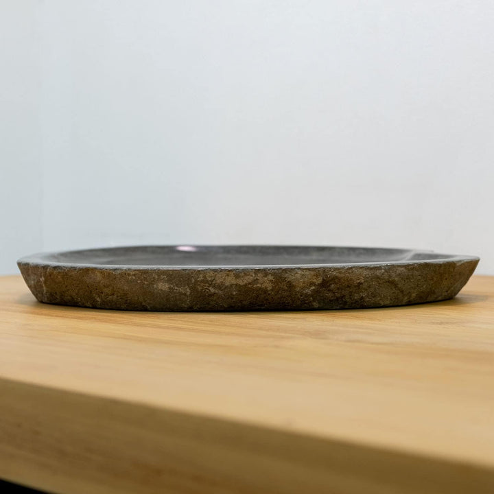 wohnfreuden Naturstein Tablett grau rund 40 cm - Steintablett innen poliert Dekoration Steinschale