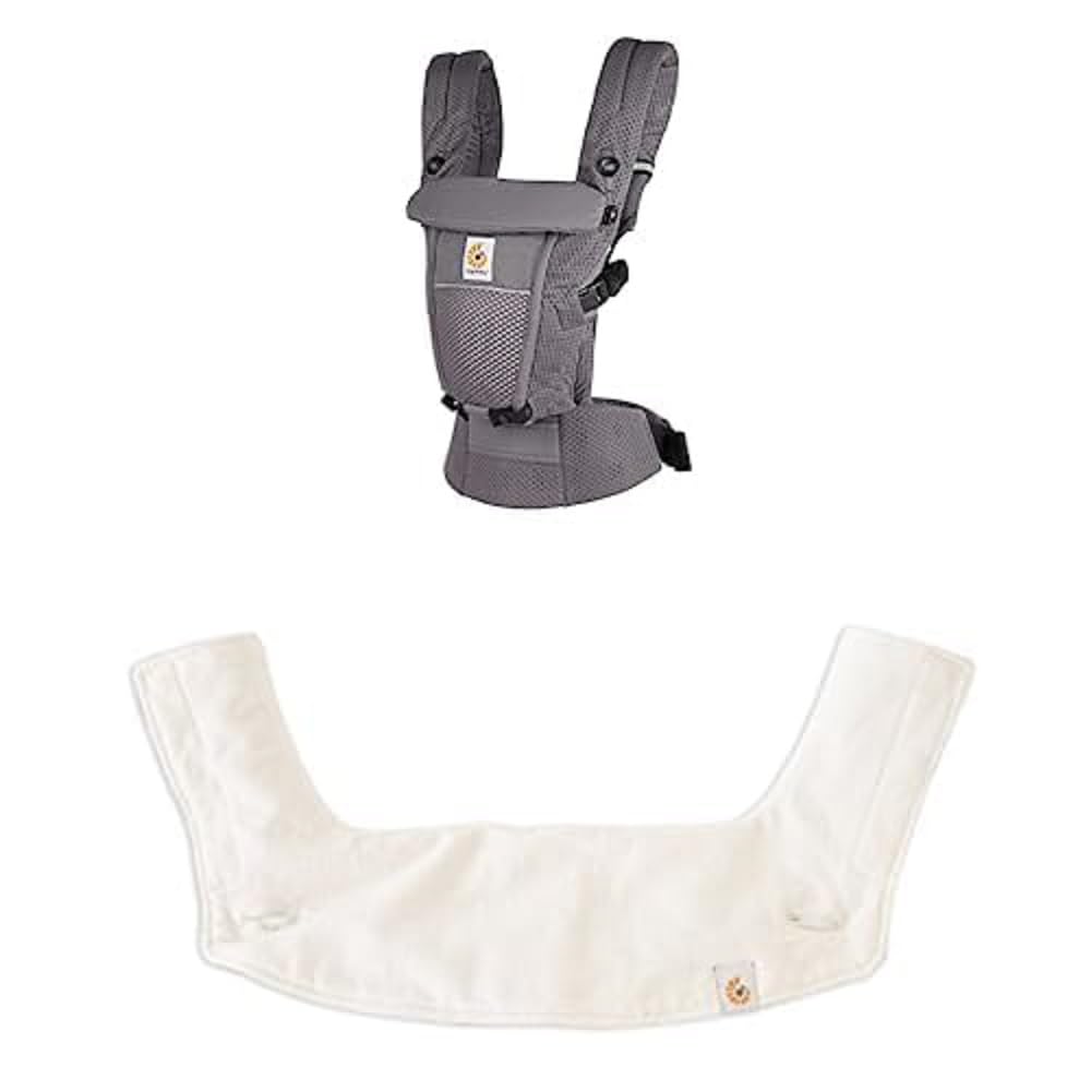 Ergobaby Bundle aus Adapt SoftFlex Mesh 3-Positionen Babytrage, Graphite Grey + Schultergurtschoner