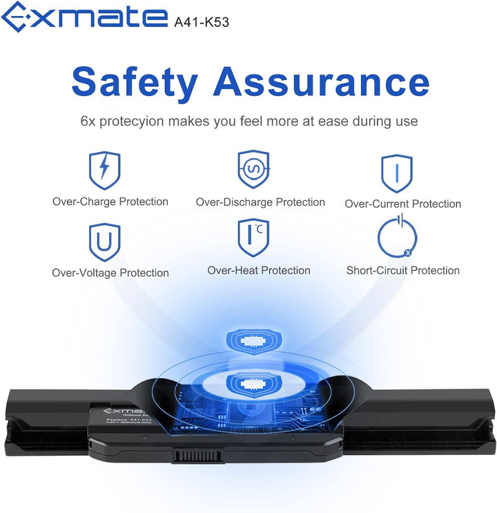 Exmate 14.4V/14.8V 2600mAh Laptop Akku A41-K53 für Asus A53 A53E K53TA K53 K53E K53S K53SD K53SJ K53