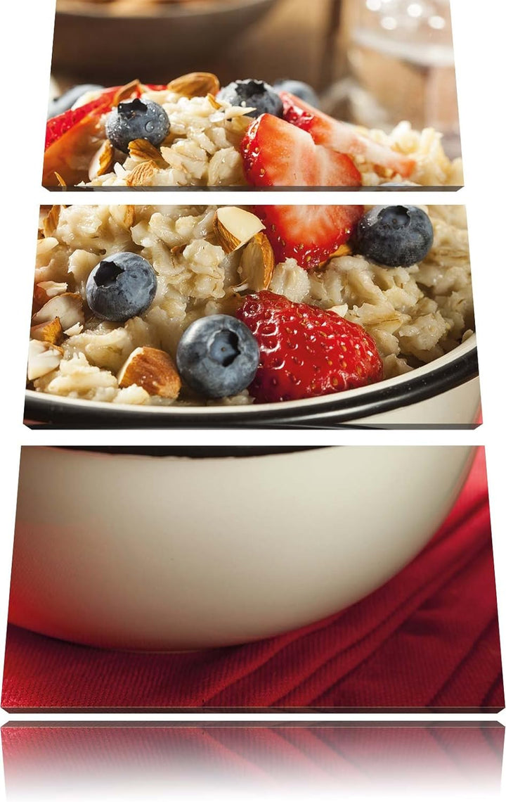 Porridge - Haferbrei mit Beeren / 3-Teilig/Gesamtmass 120cm Leinwandbild bespannt auf Holzrahmen/Wan