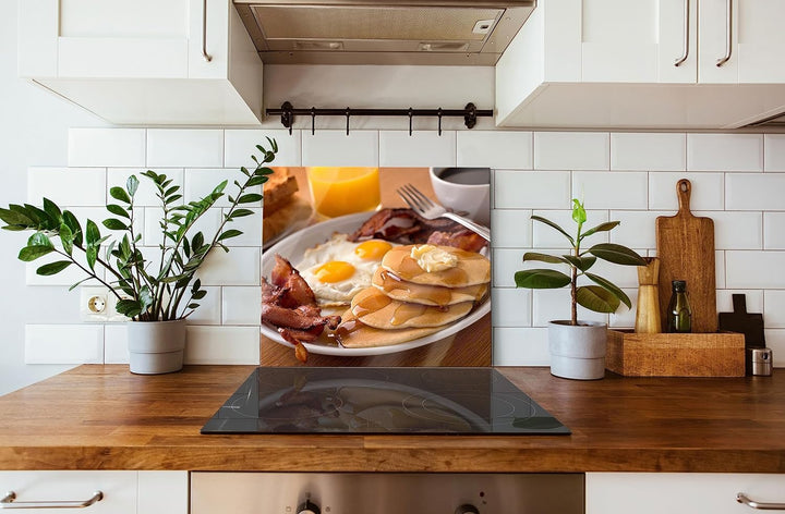 Frühstück Herdabdeckplatte & Spritzschutz aus Echtglas | Für Herd-Kochfelder | 60x52 cm