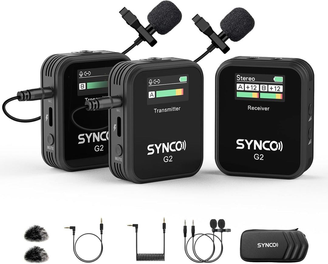 SYNCO Wireless Lavalier Mikrofon, G2(A2) 2.4GHz Ansteckmikrofon Kabellos 8H 200m Reichweite für Kame