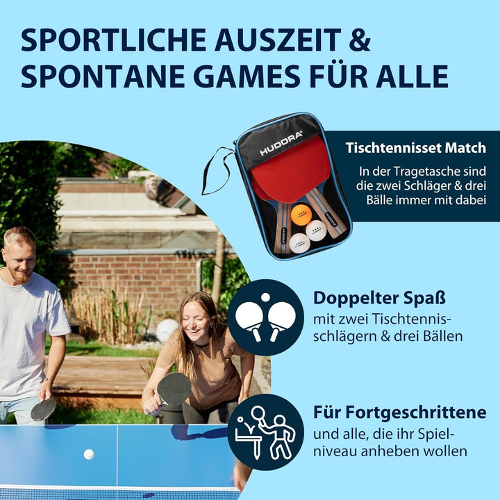HUDORA Tischtennisset Tournament/Game/Match - Tischtennisschläger + Bälle - Mit Tasche - Für Anfänge