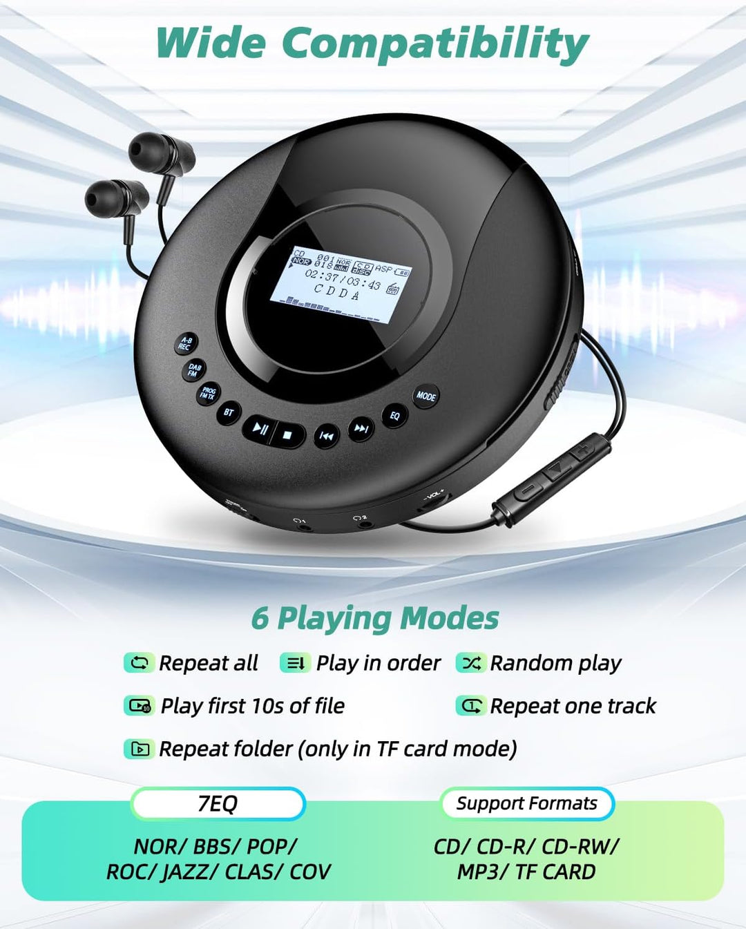 Arafuna Tragbarer CD-Player mit DAB+/UKW- Radio, CD Player Bluetooth mit Hörbuchfunktion, Discman CD