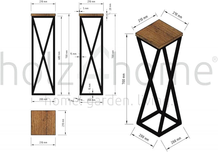 holz4home® Dekoständer-Set 3-tlg. in schwarz aus Massivholz Eiche I Hellgrau Geölt Gedrehte Streben