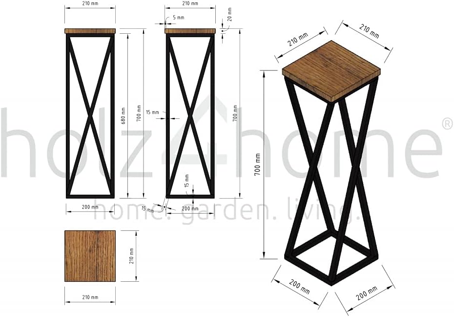 holz4home® Dekoständer-Set 3-tlg. in schwarz aus Massivholz Eiche I Hellgrau Geölt Gedrehte Streben