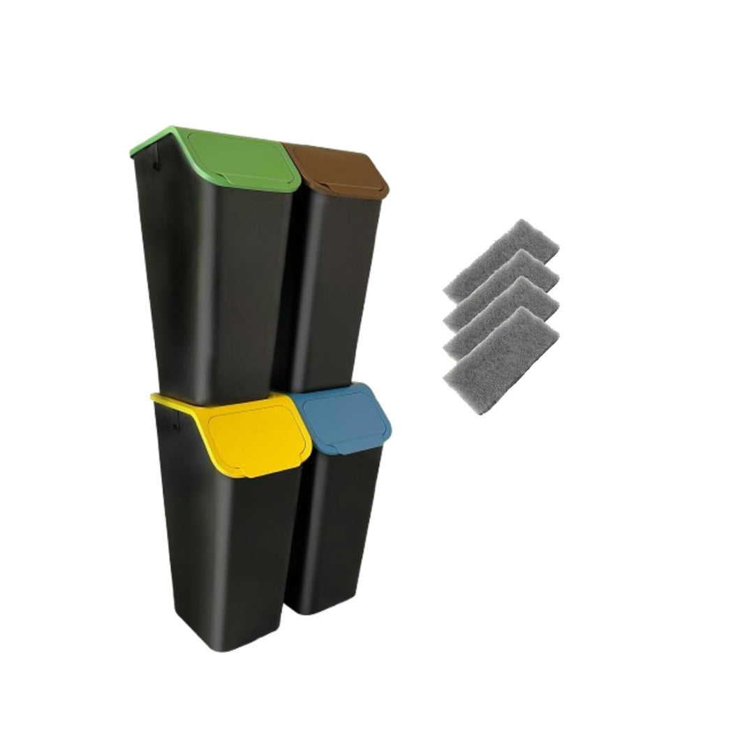 Go Practic 4-er Mülleimer-Set Küche Mülltrennsystem 4x Mülleimer 35l mit Deckel Stapelbar CLICK-Funk