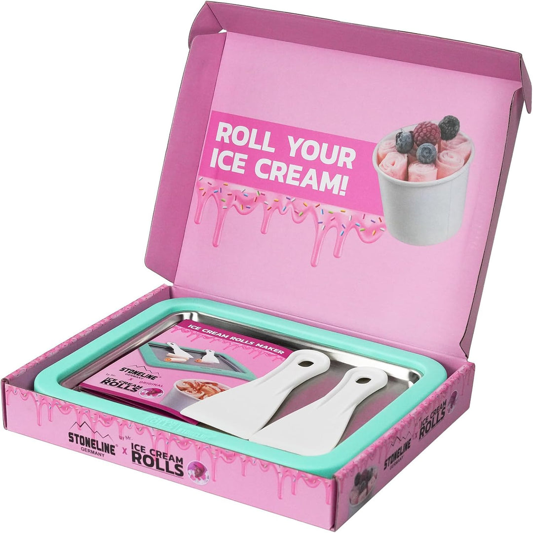 STONELINE by Mr. Ice Cream Rolls ORIGINAL Ice Cream Rolls Maker Eisplatte Mint 26x21x3,5 cm mit 2 Sp