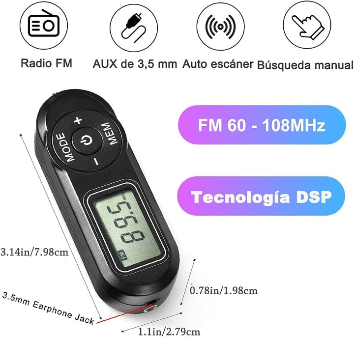 Mini Radio Tragbare FM mit digitaler LCD-Digitalanzeige, Kopfhörer, Pocket-Walkman-Radio mit Voreins