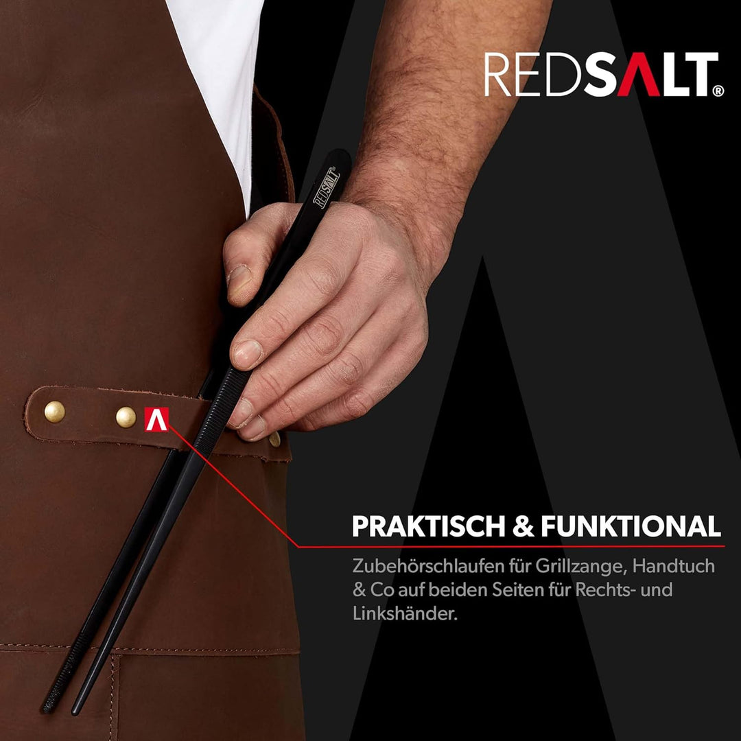 REDSALT® Premium Lederschürze 100% Büffel Leder 84x62cm Crossback braun | Profi BBQ Grillschürze | A