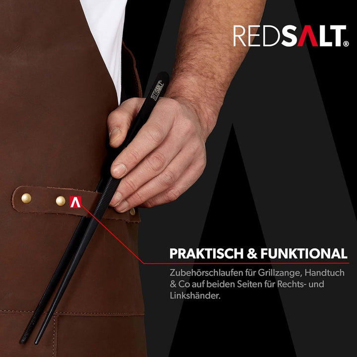 REDSALT® Premium Lederschürze 100% Büffel Leder 84x62cm Crossback braun | Profi BBQ Grillschürze | A