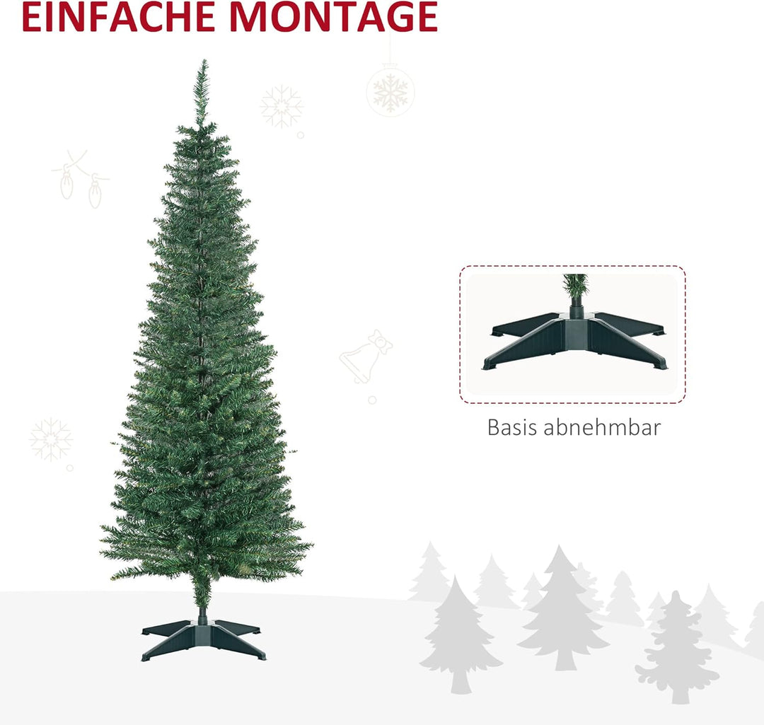 HOMCOM Künstlicher Weihnachtsbaum 1,5 m, Schmaler Christbaum mit Ständer, 294 Äste, Zerlegbar, Weihn