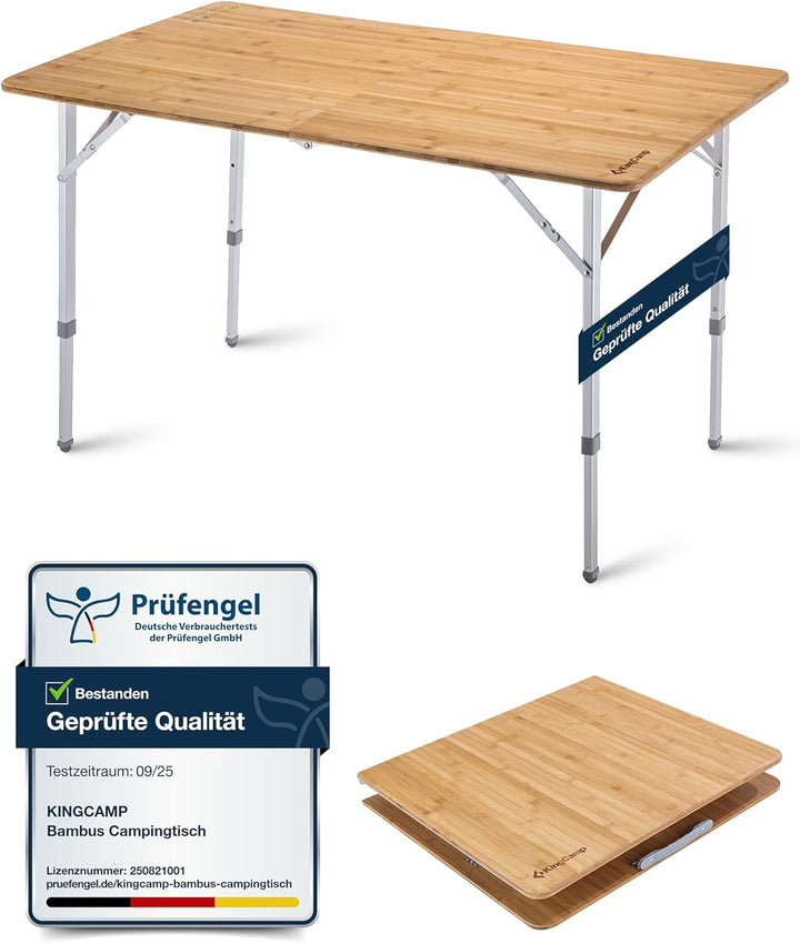 KingCamp Bambus Campingtisch Klapptisch mit 3 verstellbaren Höhen 4 Personen / 6 Personen Gelb (100