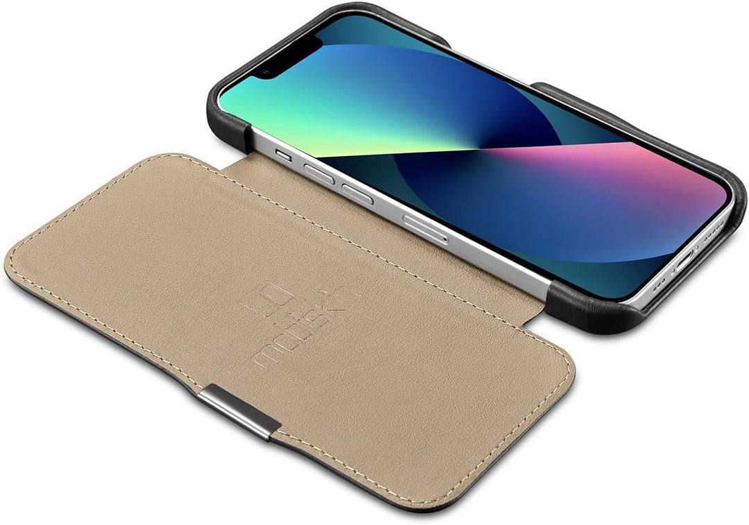 Mobiskin Hülle kompatibel mit Apple iPhone 13 (6,1 Zoll), Handyhülle mit echtem Leder, Case, Schutzh