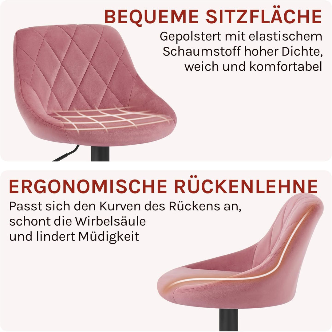 WOLTU BH219rs-2 Barhocker Tresenhocker, Gute gepolstert, Samt, Höhenverstellbar, Drehbar, 2 x Hocker