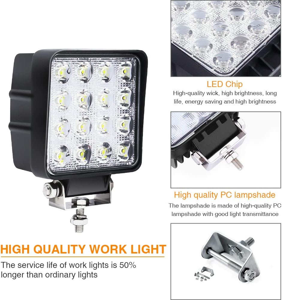 Tubiaz 4 X 48W LED Arbeitsscheinwerfer 12V, LED Scheinwerfer Zusatzscheinwerfer Flutlicht Wasserdich