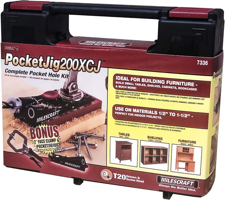 Milescraft 7336 Pocket Jig 200XCJ – Taschenloch-Bündel mit Doppelzylinder-Taschenlochvorrichtung, Ei