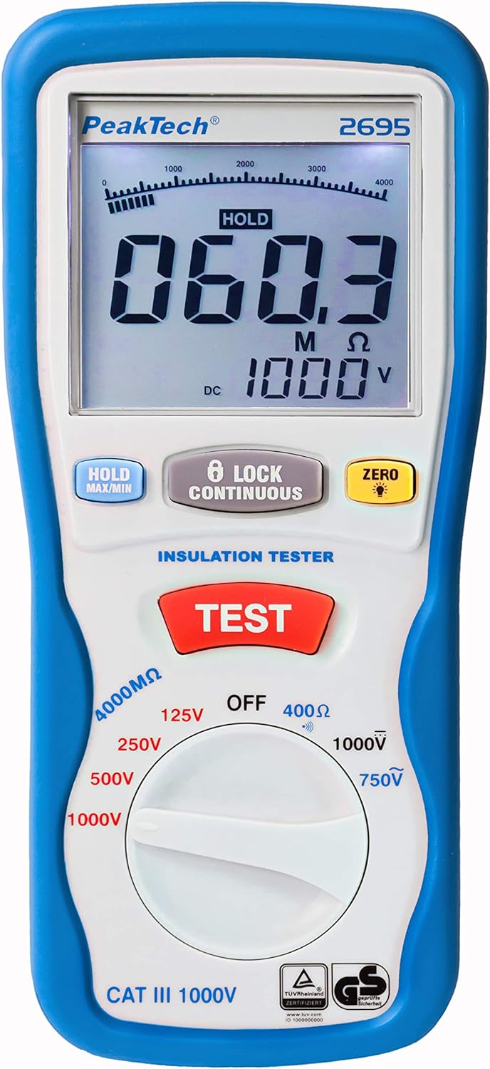 PeakTech P 2695 2695, Digitaler Isolationsmesser, 3 ½-stellig, 125/250/500/1000 V & P 8200 – Messzub