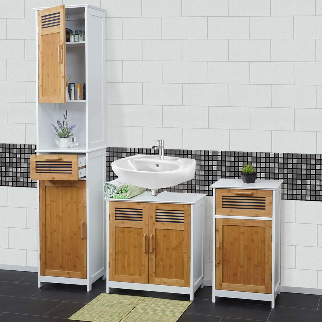 Mendler Kommode HWC-A85, Badezimmerkommode Badschrank Bambus, 71x40x31cm weiss