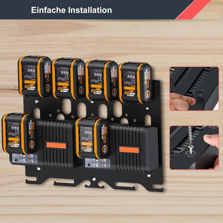 DITKOK Upgrade 3-in-1 Wandhalterung für Worx Ladegeräte, Akkus und Akku-Bohrmaschine, Metall-Akkuhal