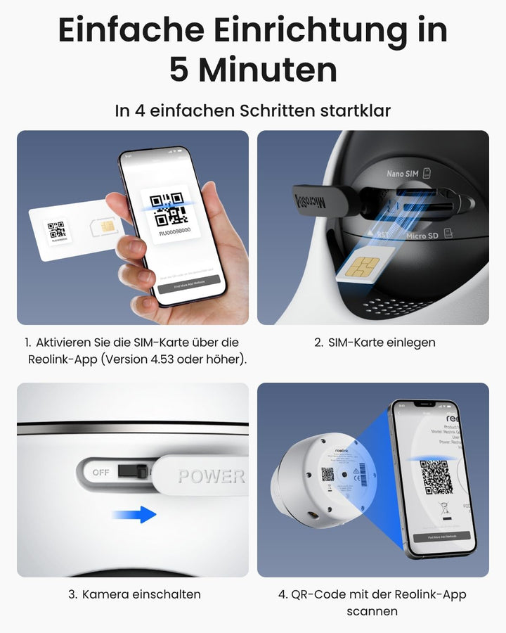 Reolink 3G/4G LTE Überwachungskamera mit SIM-Kartenslot+32GB microSD Karte, 2K 4MP QHD, 355°/140° PT