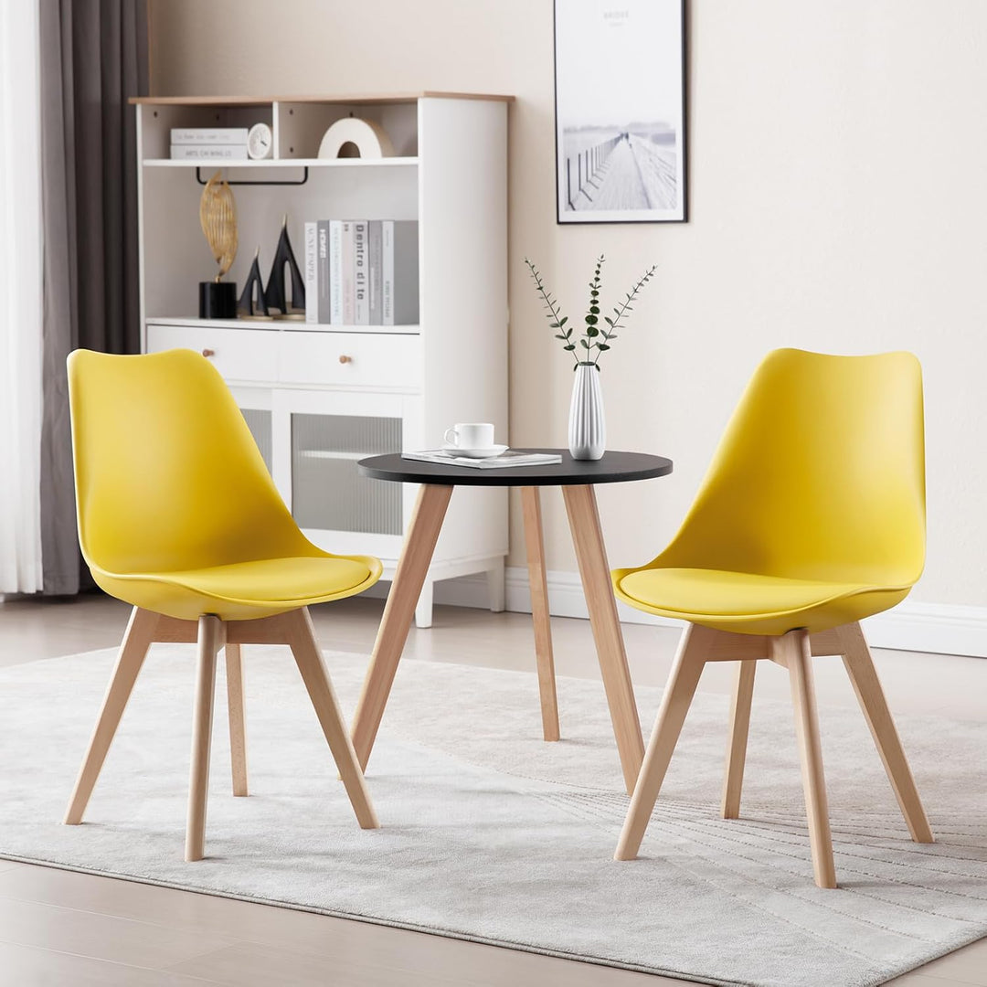 WOLTU 4er Set Esszimmerstühle Küchenstuhl Design Stuhl Esszimmerstuhl Kunstleder Holz Gelb BH29gb-4