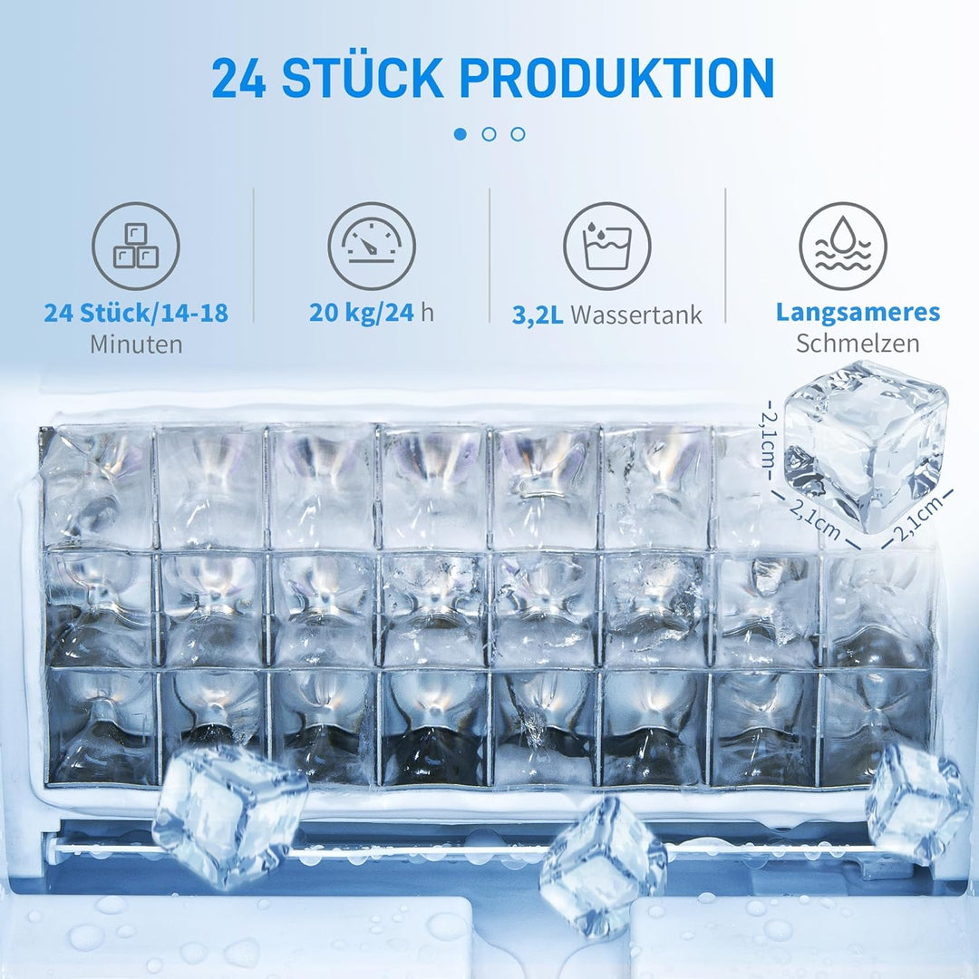 HOMCOM Eiswürfelmaschine 20 kg/24h 2,3 L Eiswürfelbereiter mit 3,2 L Wassetank Display Ice Cube Make