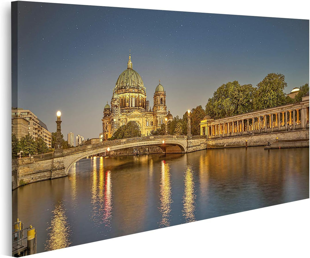 islandburner Bild auf Leinwand Berühmter Berliner Dom Nacht Berlin Bilder Wandbilder Poster, Leinwan