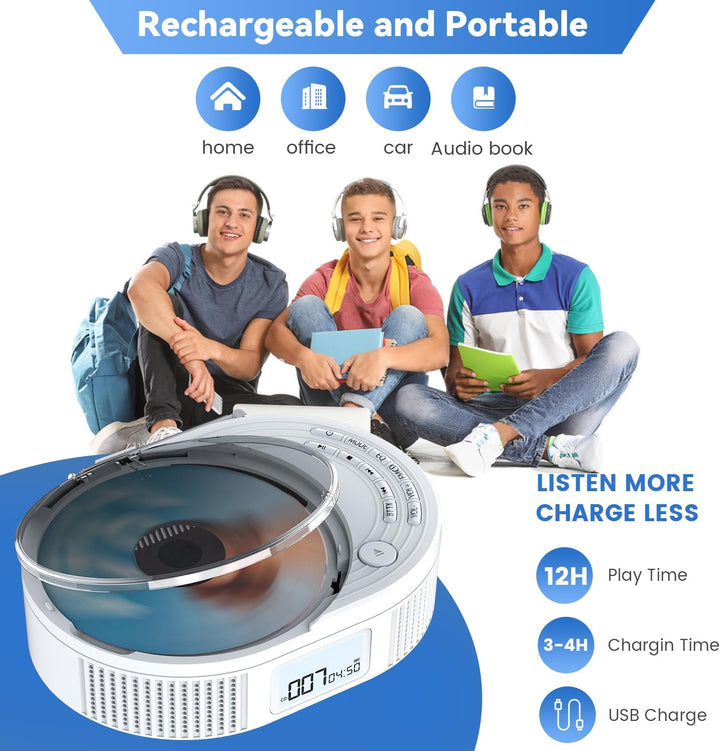 MONODEAL NEU 2024 CD Player Tragbar, CD Player Bluetooth & Radio FM 2 in 1, Wiederaufladbar Tragbare